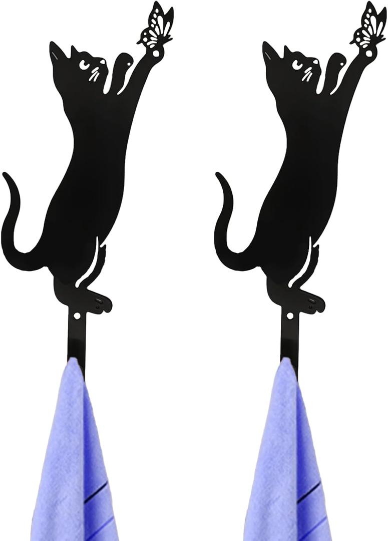 2 Pcs Wall Hooks for Hanging,Metal Butterfly Cat Key Hooks for Entryway Hallway Office Kitchen Living Room Decor