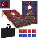 Electronic Cornhole Board Set 4x2ft 3x2ft 2x1ft, Automatic Scoring Corn Hole Games for Adults & Kids, Wooden Portable Cornhole Set with 8 Bean Bags & Carrying Bag for Outdoor, Tailgate, Party