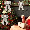 QDTK Christmas Tree Topper Bow Silver Glitter Christmas Bows Sparkly Stars Wreath Bow 13x9 Ribbon Bow for Wreaths Home Front Door Outdoor Xmas New Years Party Decorations