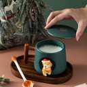 DIHOclub Ceramic Coffee Mug with Lid and Matching Spoon,Novelty 3D Golden Retriever Pattern Mug for Tea Milk Chocolate Juice,Cute Cup for Dog Lovers,Perfect Christmas Gifts-14 Ounces (green)