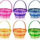 6Pcs Easter Bamboo Baskets with Handles, 6 Colors Small Round Woven Easter Baskets for Kids Egg Hunt Picnic Party Supplies Decorations