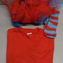 Women Tulle Tutu Costume Accessories Set, Women T Shirt Striped Thigh High Socks Adult Tutu Skirt Blue Headband (Large, Funny Color)