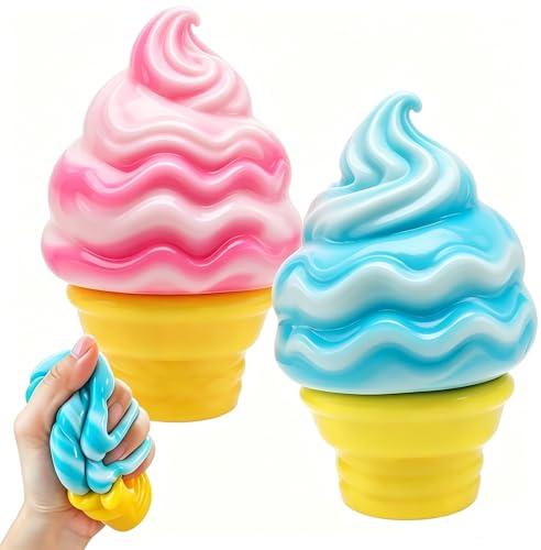 2pcs Ice Cream Squishy, Ice Cream Cone Squishies, Slow Rising Stress Relief Squishy, Summer Toy ( Blue+Pink )