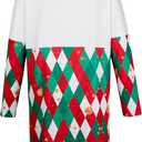 MOUSYA Women Dress Shirt Christmas Long Sleeve Tops Santa Printed Pullover Loose Plus Size T-Shirt Blouse with Pockets (XL)