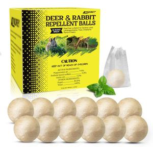 Deer & Rabbit Repellent Balls- Outdoor Animal Deterrent for Garden, Yard, Trees & Plants | Natural, Long-Lasting | Safe for Pets, Kids, Flowers & Vegetables (12PCS)