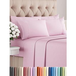 King 6 Piece Sheet Set - Cooling Sheets for Hot Sleepers - Hotel Luxury Bedding Set with 8-16 Inch Deep Pockets - 1 Flat & 1 Fitted & 4 Pillowcases - Ultra Soft, Easy Care & Wrinkle Free - Light Pink