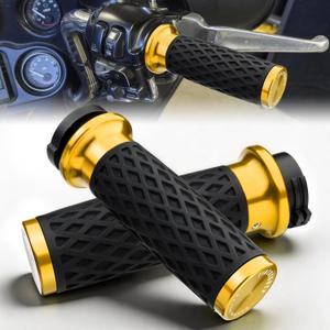 TIGERSGATE 1" Silicone Handlebar Grips with Front & Rear End Cap for Harley 2002-2017 V-Rod, 1996-Up XL, 1996-2007 Touring, 2008-2013 XR, 1996-2017 Dyna,1995-2015 Softail, Gold