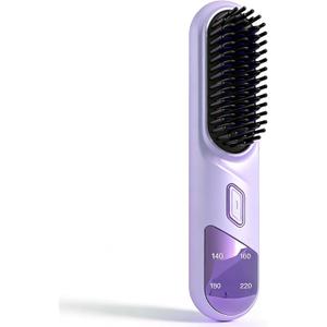 Go Brush Pro Portable Hair Straightener Brush, Cordless Negative Ion Hair Straightener Comb, 4 Temps Fast Heating, MCH Ceramic Coating, Multi-Functional Brush for All Hair Types (Purple)