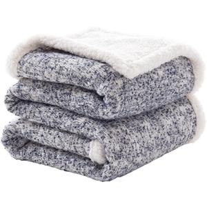 SE SOFTEXLY Throw Blanket, Reversible Sherpa Blanket with 30% Wool and 70% Cotton, Fuzzy Plush Fluffy Soft Blanket, Fall Winter Blanket for Couch Bed Sofa Chair (Blue, 50" x 60") (50"x60")