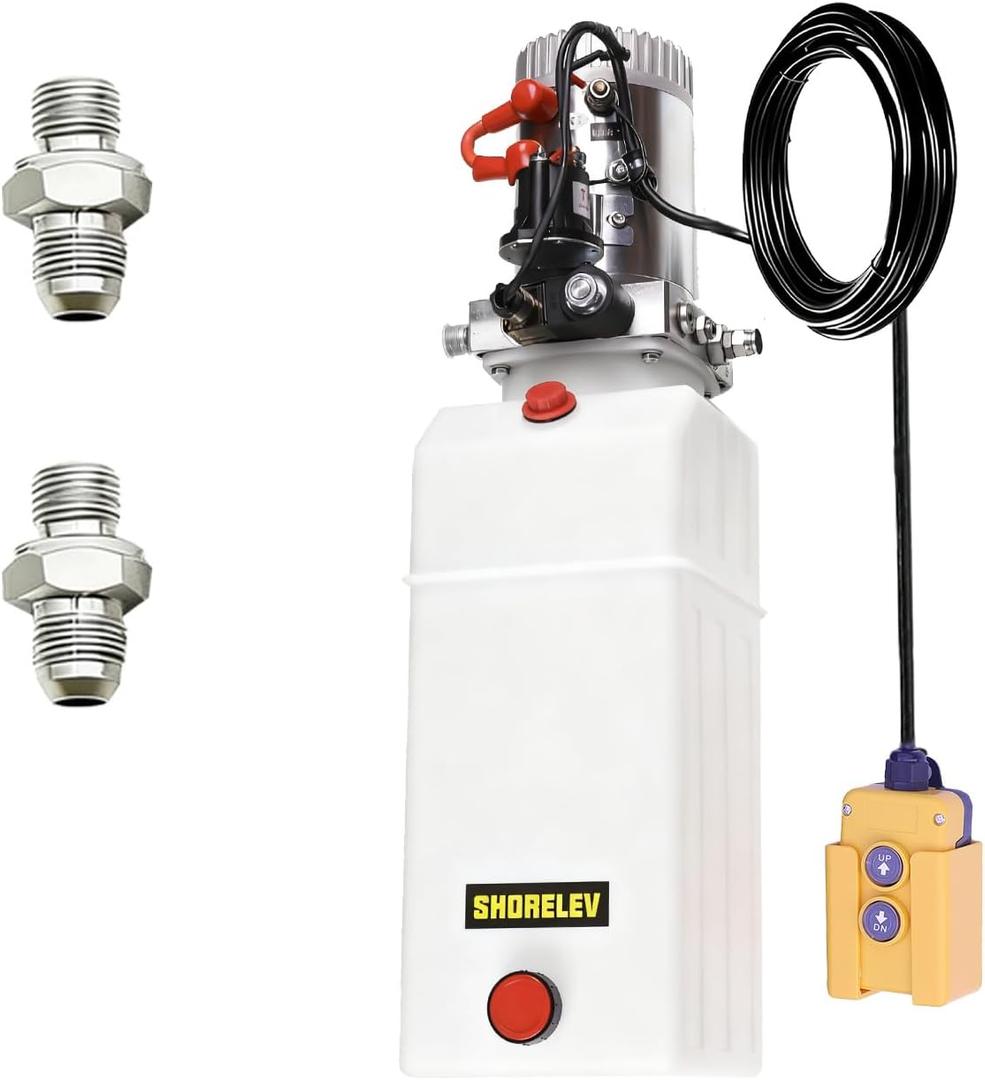 12V DC Single Acting Hydraulic Power Unit, 8L Hydraulic Pump Plastic Reservoir, 3000 PSI for Dump Trailers, Snow Plows, Log Splitters, Lift Gates