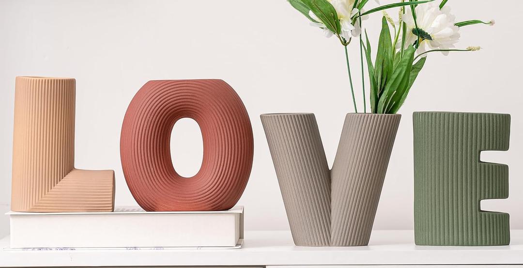 Creative Vase Set of 4, Modern Nordic Boho Style Flower Vases Home Decor for Living Room Kitchen Office(Green/Brown/Burgundy/Khaki)