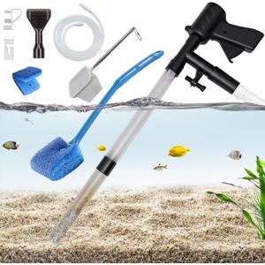 Carefree Fish Aquarium Gravel Cleaner 15~30In with 6Ft Water Hose Fish Tank Water Changer Sand Vacuum with Skimmer Net and Long Handle Sponge Brush Algae Scraper
