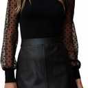 MISSJOY Women's Mock Turtle Neck Long Sleeve Polka Dot Sheer Mesh Ribbed Ruffle Slim Fit Stretchy Bodysuit Top, M