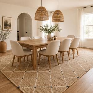 FRELISH DECOR Hand Woven Jute Area Rug 8'x10'- Geometric Design (Natural)
