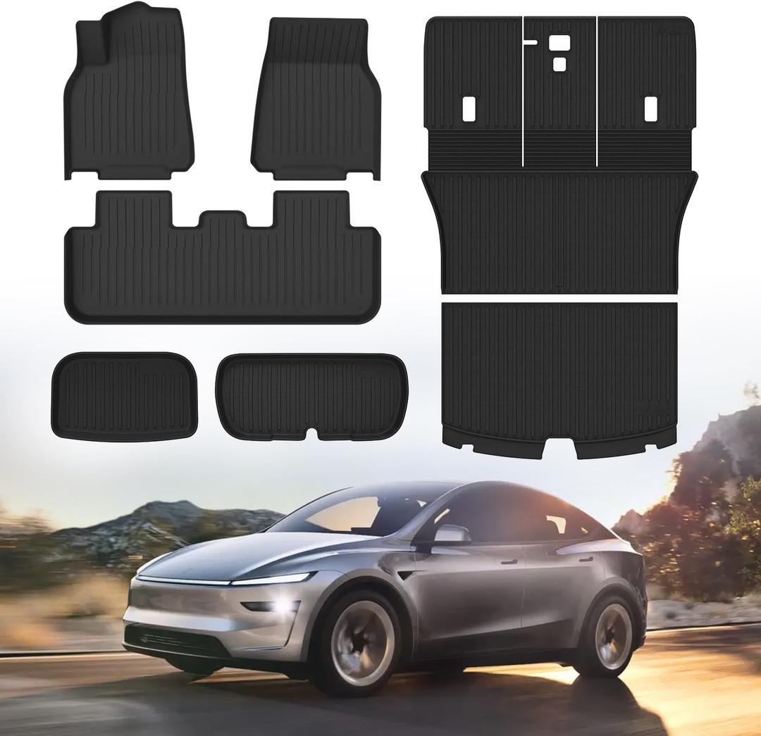 Floor Mat for 2025-2026 New Model Y Juniper 7PCS Full Set Floor Mats with Front Rear Cargo Liner & Second Row Seat Back Mats & Anti-Scratch Rear Bumper Guard Mats Interior Accessories
