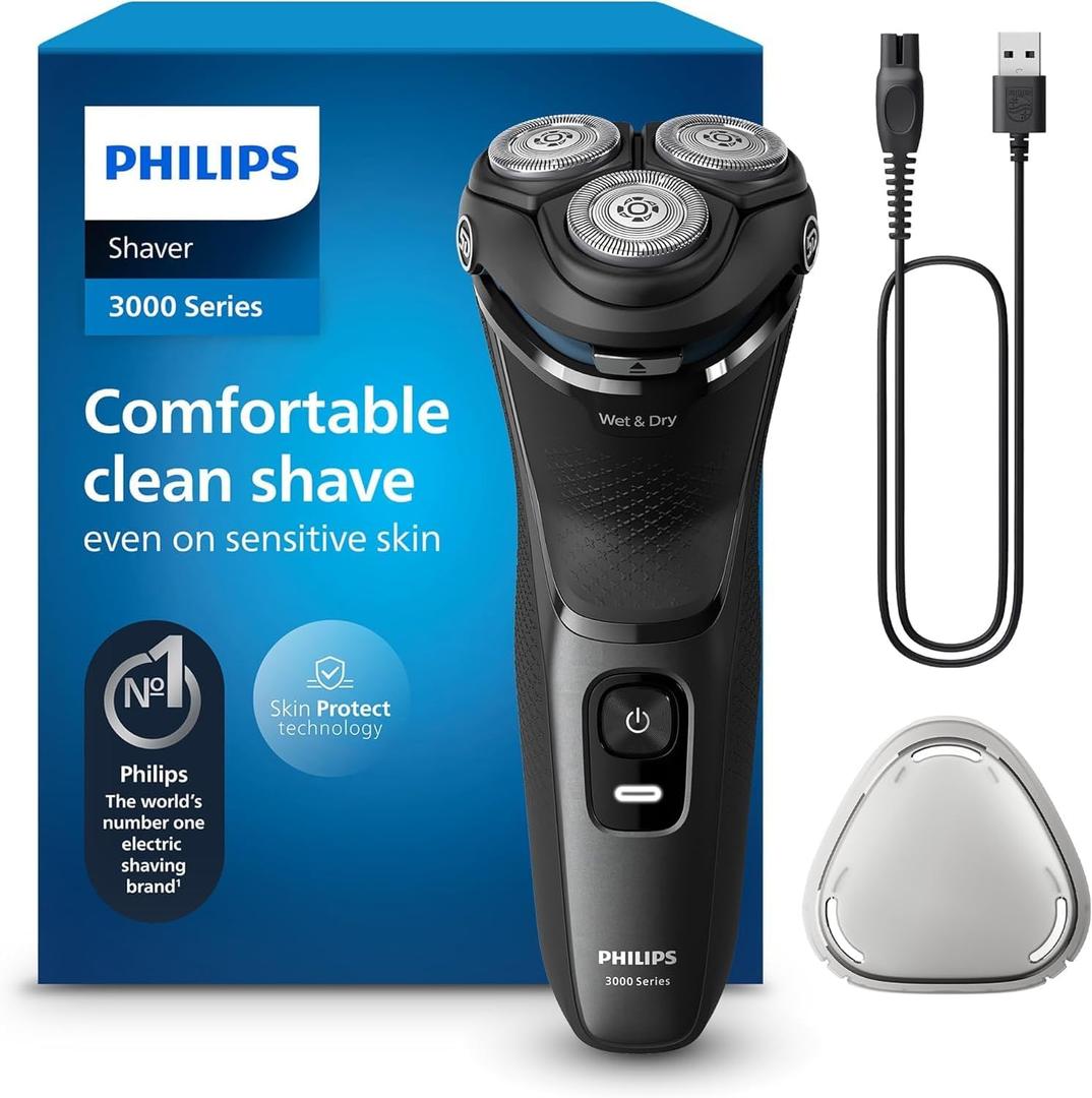 Philips Shaver for Men Series 3000 Rechargeable Wet/Dry Mens Electric Shavers Electric Razor for Men- Modern Steel Metallic