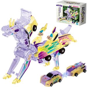 Collision Transforming Dinosaur car Toy | 2-in-1 robo Crash Magnetic Race Cars | Transform into Dinosaurs Robot Toys | for Boys & Girls Age 4-8 (Crystal Purple Dragon)
