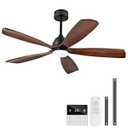 DELIHUA 52 Inch Ceiling Fans with Lights and Remote, 5 Blades Wood Ceiling Fan with Light, Dimmable, Wall Switch, Reversible DC Motor, Modern Indoor Outdoor Ceiling Fan for Patio Bedroom