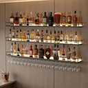 47.2" Wall Mounted Wine Rack with Lights, 3-Tier Floating Bar Shelf