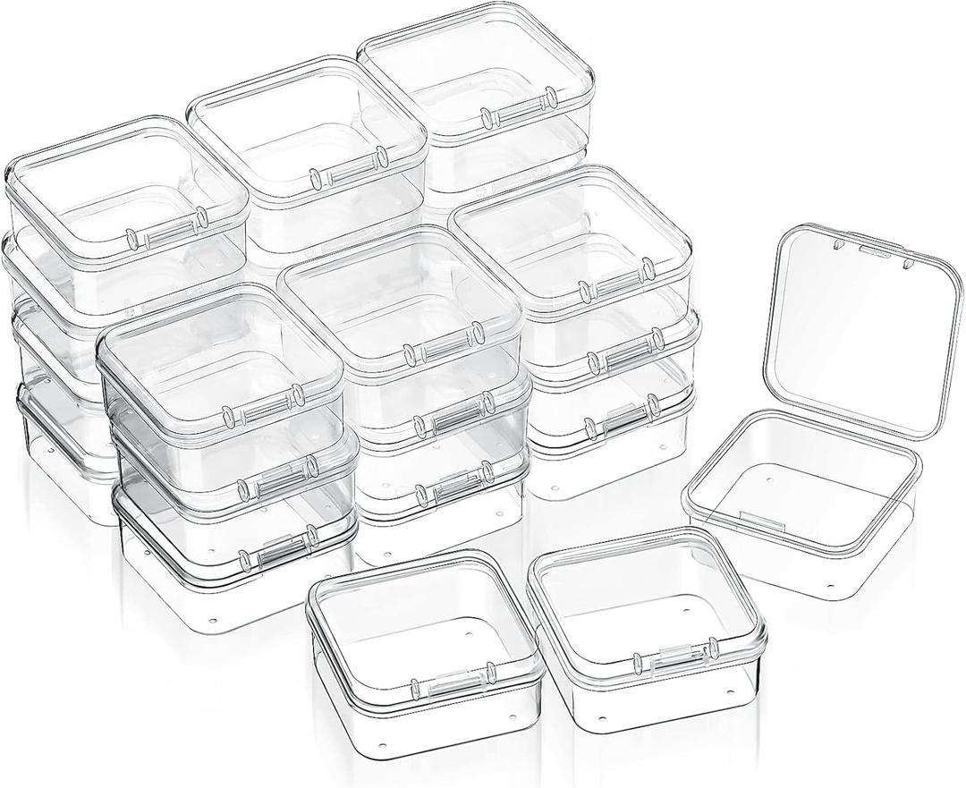SATINIOR 24 Packs Small Clear Plastic Beads Storage Containers Box with Hinged Lid for Storage of Small Items, Crafts, Jewelry, Hardware (1.7 x 1.7 x 0.8 Inches)