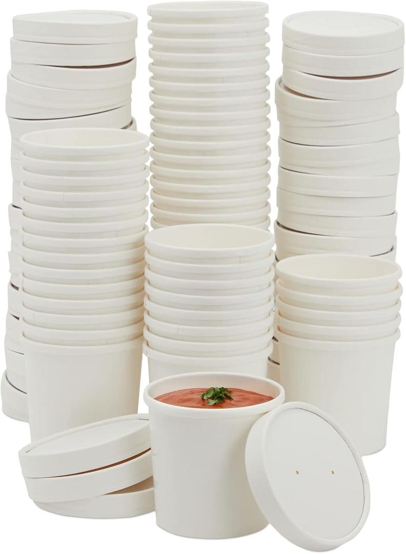 Juvale Sustainable Greetings 50-Pack 12 oz Disposable Soup Containers with Lids - To Go Paper Bowls for Food, Chili Cups, Ice Cream (White, 3.5x3.6 Inch) - Soup Bowls - Ice Cream Containers