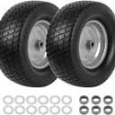 AR-PRO (2-Pack) 16x6.50-8 Tire and Wheel Flat Free, Solid Lawn Mower Tire with Rim, with 3"-5" Centered Hub and 3/4" Bushings, 16x6.5-8 Tractor Turf Tire Fit for Riding Mower and Graden Tractor (Silver)