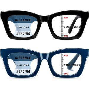 Hubeye Progressive Reading Glasses For Women Fashion Style Blue Light Blocking Computer Multifocus Square Reader