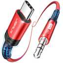 JSAUX USB C to 3.5mm Audio Aux Jack Cable for iPhone 17 Pro Max/Air [3.3ft], Type C to 3.5mm Headphone Car Stereo Cord Compatible with iPhone 16/15 Pro Max,Samsung Galaxy S25 S24, iPad Pro, Pixel 9/8 (Red-standard)