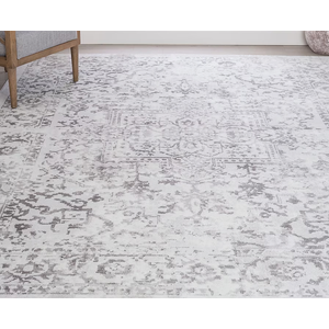 9 x 12 (ft) Loomed Polypropylene White/Gray Rectangular Indoor Floral/Botanical Farmhouse/Cottage Area rug