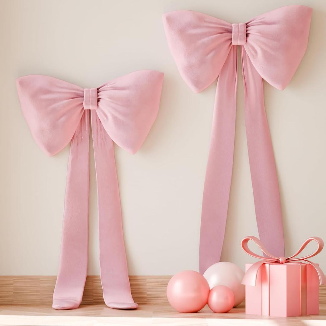 Pink Bows Birthday Decorations, 13''10'' Large Bows for Party Decorations Wedding Backdrop Coquette Decorations, Bows for Wall Decor Baby Shower Backdrop Door Hangings Christmas Tree Bows, 2 Packs