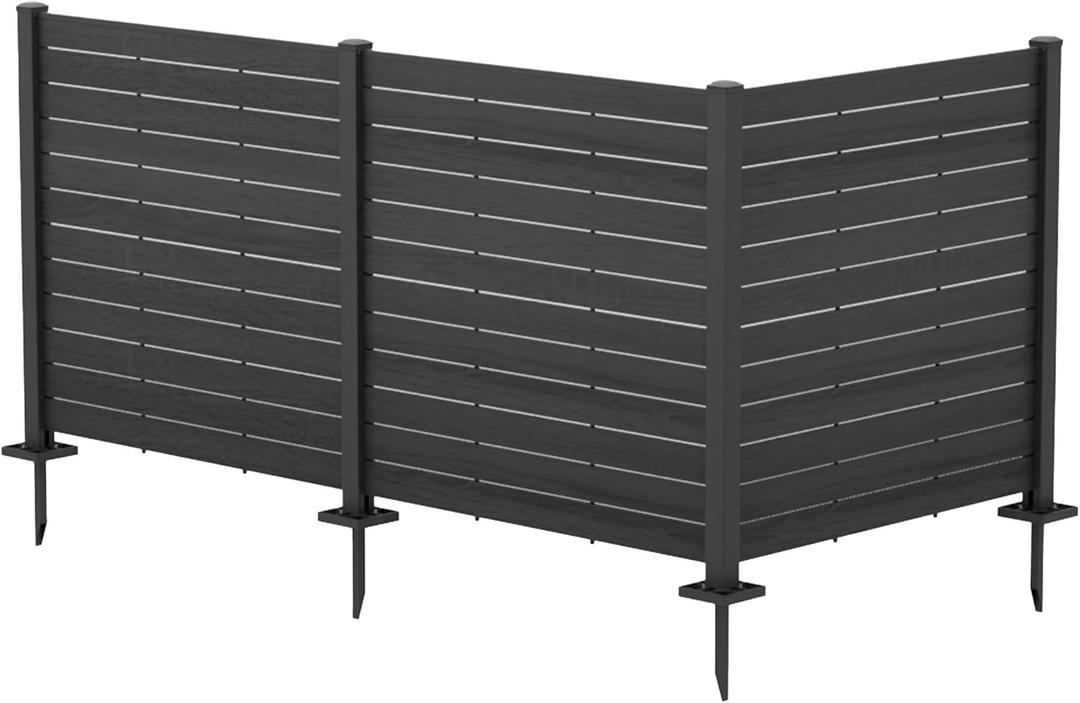 Kozyard 50" W x 48" H Outdoor Privacy Screens Aluminum Post, Air Conditioner Fence Panels, Pool Equipment Enclosure, Trash Can Screens Fence Kit for Outside Backyard Patio 4Panels (3Black Panels/DarkGray Frame)