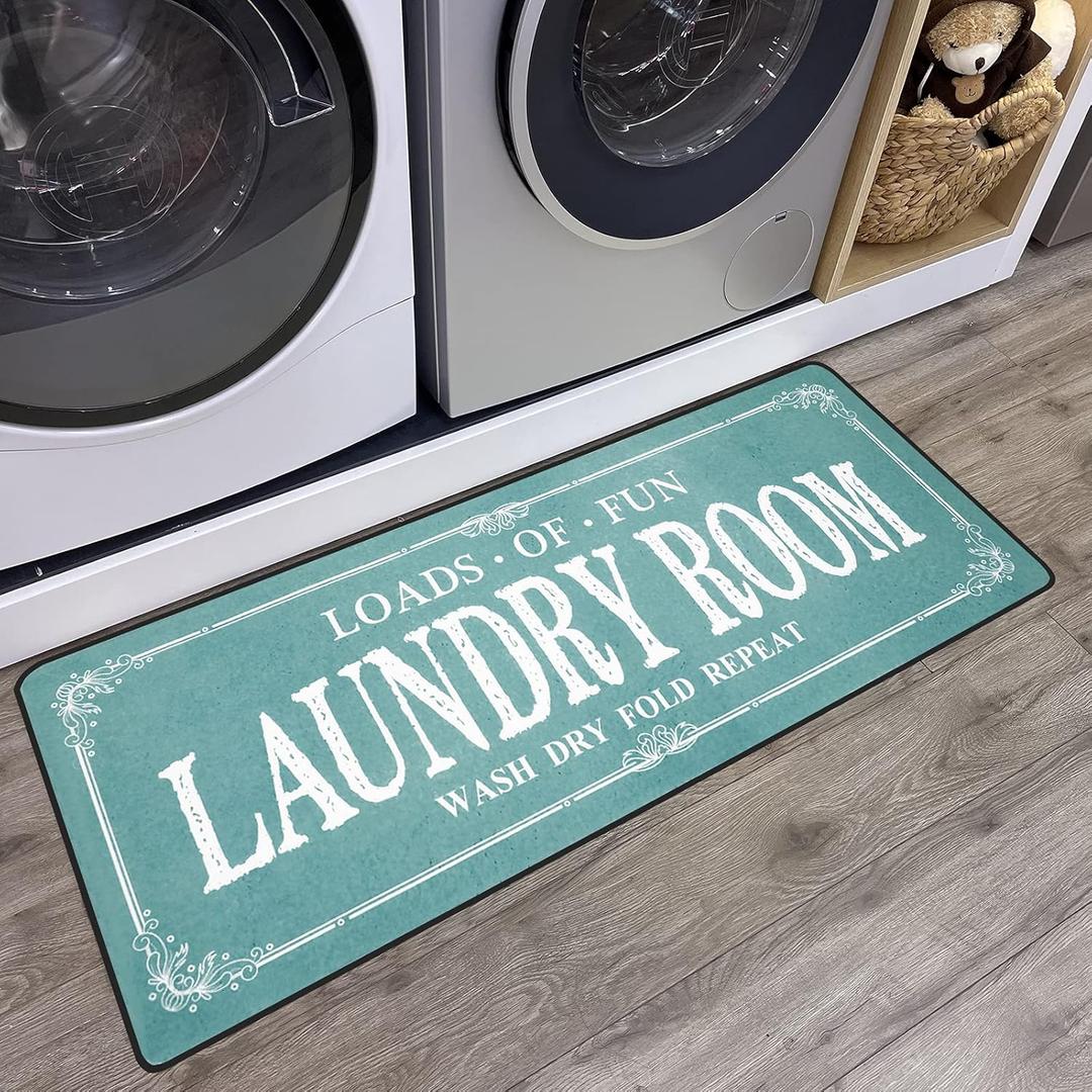 Laundry Room Rug Runner Non Slip Laundry Mats Mudroom Runner Farmhouse Kitchen Floor Mat Bathroom Laundry Room Decor Accessories(Teal, 20 X 47 inch)