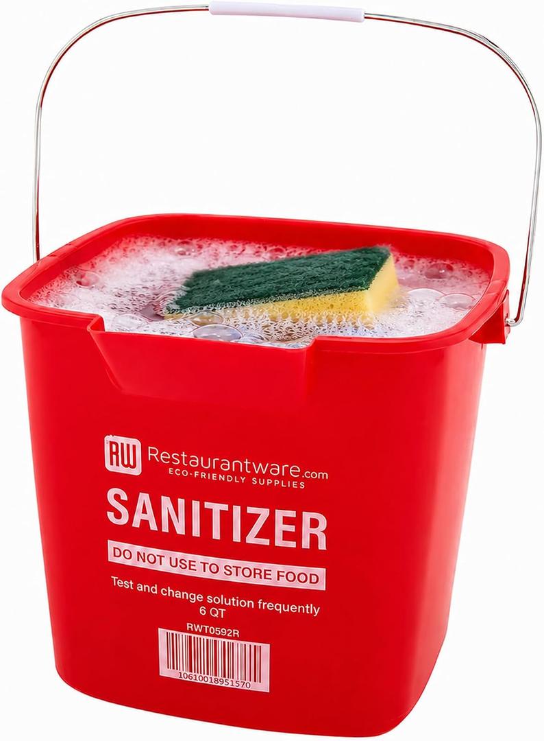 Restaurantware Cleaning Bucket 6 Quart Pack of 1 Plastic Square Bucket for Washing Mopping, Sanitizing Bucket with Built-In Spout and Handle, Red Utility Tool for Household Commercial Use