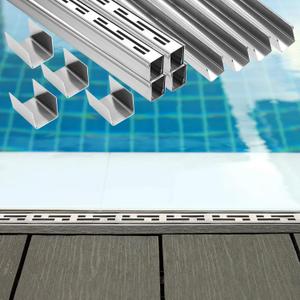 4 Pack Pool Deck Drain 1.25-inch W x 4-feet L, Outdoor Deck Drainage System 304 Stainless Steel with Coupling, Channel Drain for Integrated Grate/Concrete/Paver/Patios/Walkways (Silver)