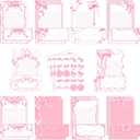 TaoBary 160 Pcs Stationery Paper Set 50 Double Sided Stationery Papers with 50 Matching Envelopes and 60 Round Dot Sticker, 10 Design(Pink Bow,8.5 x 11 Inch)
