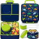 Fimibuke Bento Box for Kids Adult, BPA Free & Leakproof Toddler Lunch Box with 8.5oz Insulated Thermos Food Jar, Utensils & Sauce Jar, Dishwasher Safe 3 or 4 Compartment Container for School Girl Boy (A10. Dinosaur)