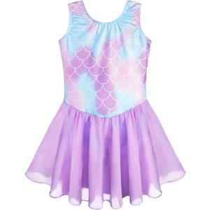 Girls Gymnastics Leotards with Skirt Ballet Tutu Dance Dress Toddler Kid Flutter Sleeve Mermaid Gymnastic Dancewear, 9-10Y