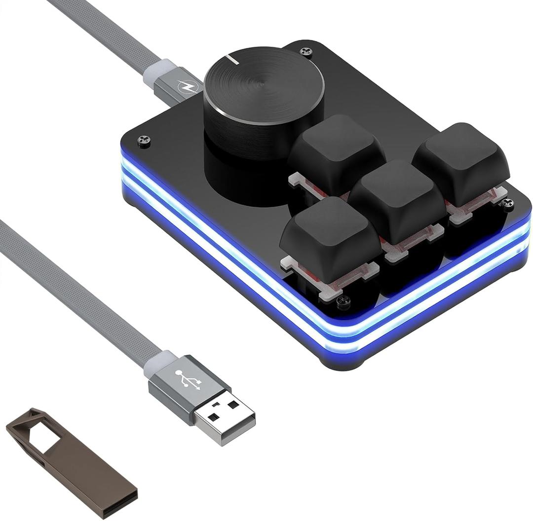 Geekria USB Mini 4-Key + Knob Mechanical Gaming Keyboard, One-Handed, Programmable Macro Function, RGB Silent Red Axis, Compatible with Windows Xp/ 7/ 8/ 10/ 11 and Mac OS