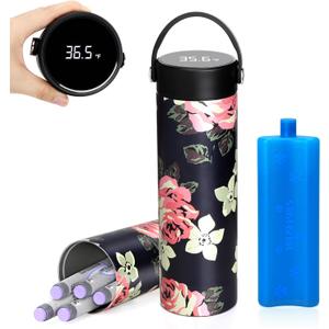 YOUSHARES Insulin Cooler Travel Case - 48H Verified Cooling with Temperature Display, TSA Approved Diabetic Medication Pen Vials Refrigerator with / Digital Temp Display, Portable for 17 Pens (C2_Blooming Roses)