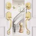 Goldenwarm Double Front Door Lock Set, Gold Double Door Handlewith Dummy, Double Classic Front Door Hardware Set with Reversible Wave Handle Lever, Double Entry Door Lock Set