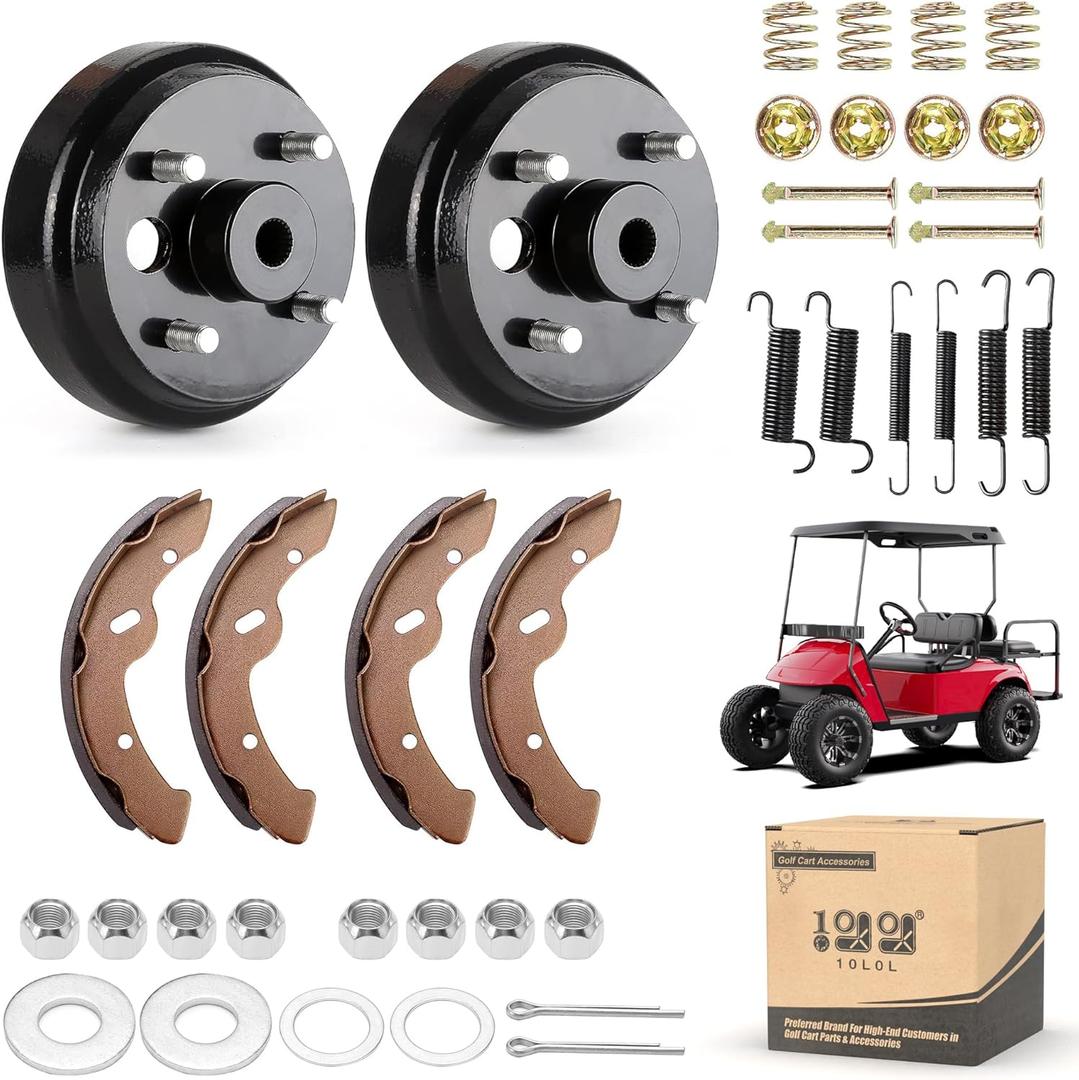 10L0L Golf Cart Brake Maintenance Kit, Rear Brake Hub Drum with Brake Shoes and Spring Kit, Compatible with 1997-Up Electric EZGO TXT PDS, OEM# 19186G1 70794G01 70795G01 27943G01
