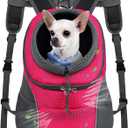 WOYYHO Pet Dog Carrier Backpack Small Dog Front Backpack Ventilated Dog Carrier Back Pack with Storage Pockets, Adjustable Straps & Safety Belt for Travel Hiking Outdoor (Size M: 5-9 lbs, Rose)