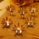 FORUP 6 Pack Metal Turkey Tea Light Candle Holders, Thanksgiving Candle Holder, Thanksgiving Home Table Decoration (Copper)