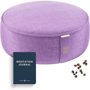 Mindful Modern Velvet Meditation Cushion | Luxe Zafu Yoga Floor Pillow Seat | Posture Support | Buckwheat Hull Filled | Large Round Cushion with Removable Washable Cover + Carry Handle (Dusty Violet)