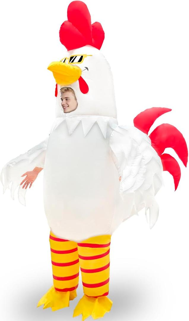Halloween Inflatable Rooster Costume Adult, Full Body Blow Up Chicken Wearing Sunglasses Halloween Inflatable Costumes for Men Women Cosplay Party