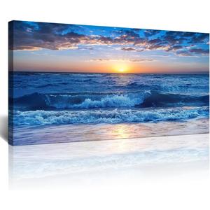 Lapremoly Canvas Wall Art - Large Blue Ocean Beach Wall Painting for Living Room, Bedroom & Office - 20" X 40"