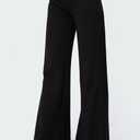 Women Y2K Fold Over Pants Rivet Foldover Wide Leg Yoga Flare Leggings Stretchy Low Waist Roll Over Bell Bottoms (Black, L)