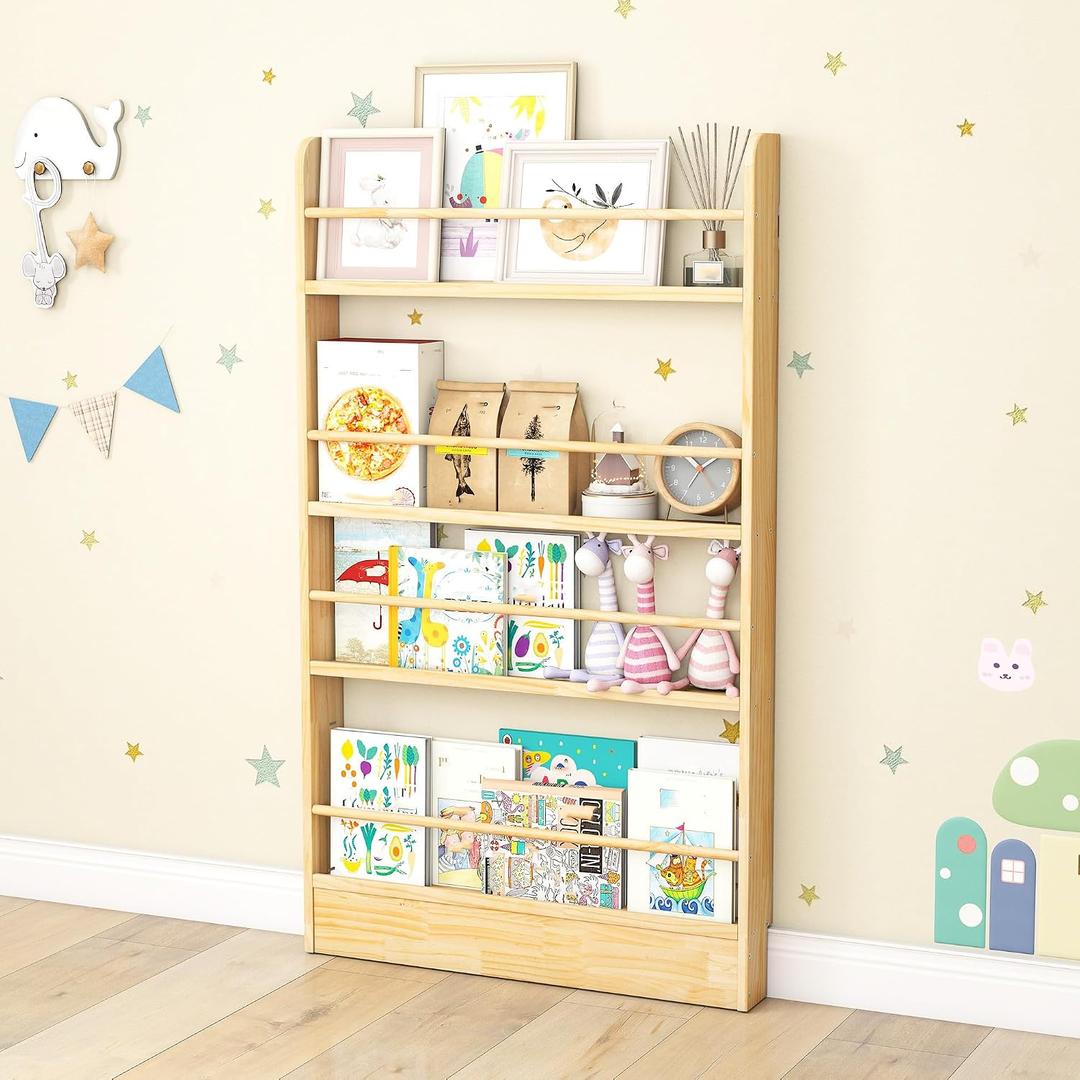 4 Tier Behind The Door Bookshelf, Space Saving Behind The Door Bookcase Wooden Kids Book Shelf for Bedroom Living Room Study White (120 * 70-Wood)
