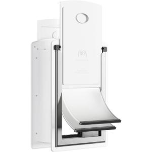 Cat Door for Wall, Energy Efficient Pet Door with Steel Frame, Telescoping Tunnel, Double Magnetic Flaps and Two Sliding Lock Panels, Easy to Install, Milky White, Small