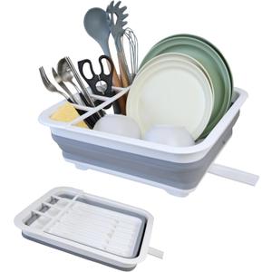 Collapsible Dish Drying Rack with Drain Plug and Swivel Spout - Lightweight, Compact and Space-Saving Dish Drainer Organizer for Kitchen, RV, Campers and Travel Trailers Collapsible Dish Drying Rack with Drain Plug and Swivel Spout - Lightweight, Compact and Space-Saving Dish Drainer Organizer for Kitchen, RV, Campers and Travel Trailers
